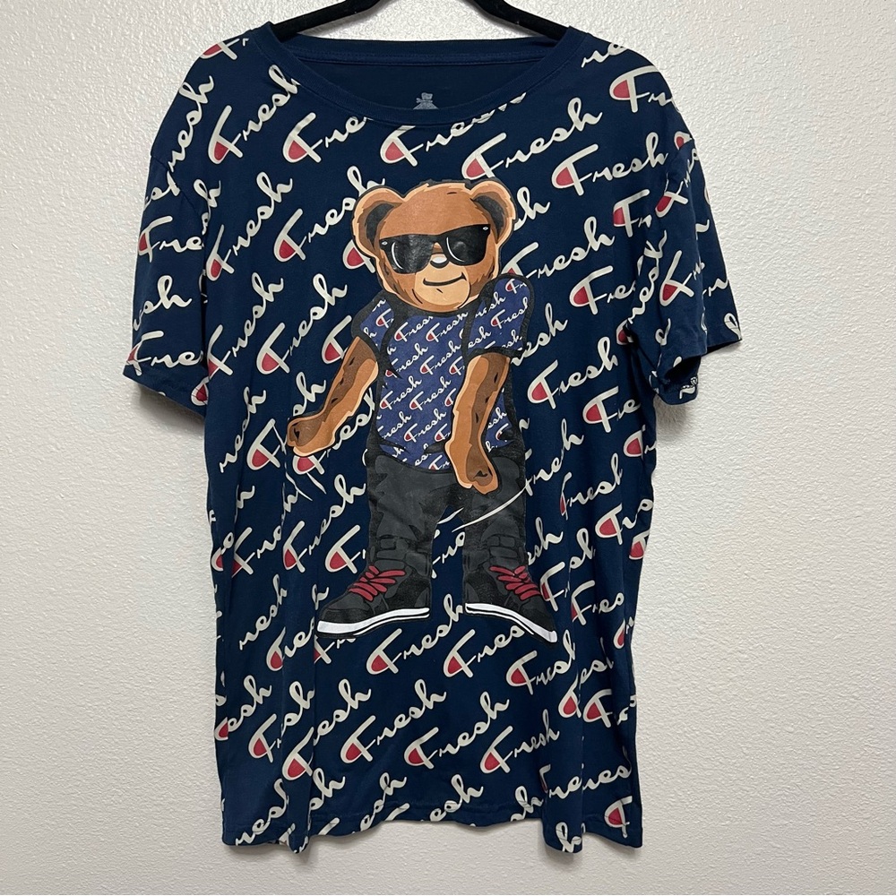 Launder Fresh Bear Graphic T-Shirt Navy Blue Size L‎